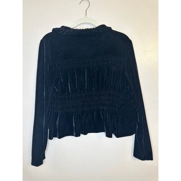 Vintage Y2K Womens Whimsigoth Black Velvet Ruffle Open Cropped Cardigan Small - Picture 2 of 7